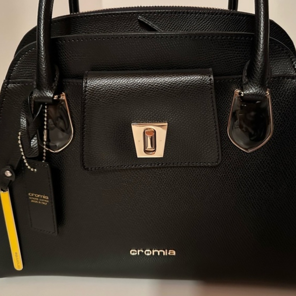 Cromia Black Leather Satchel